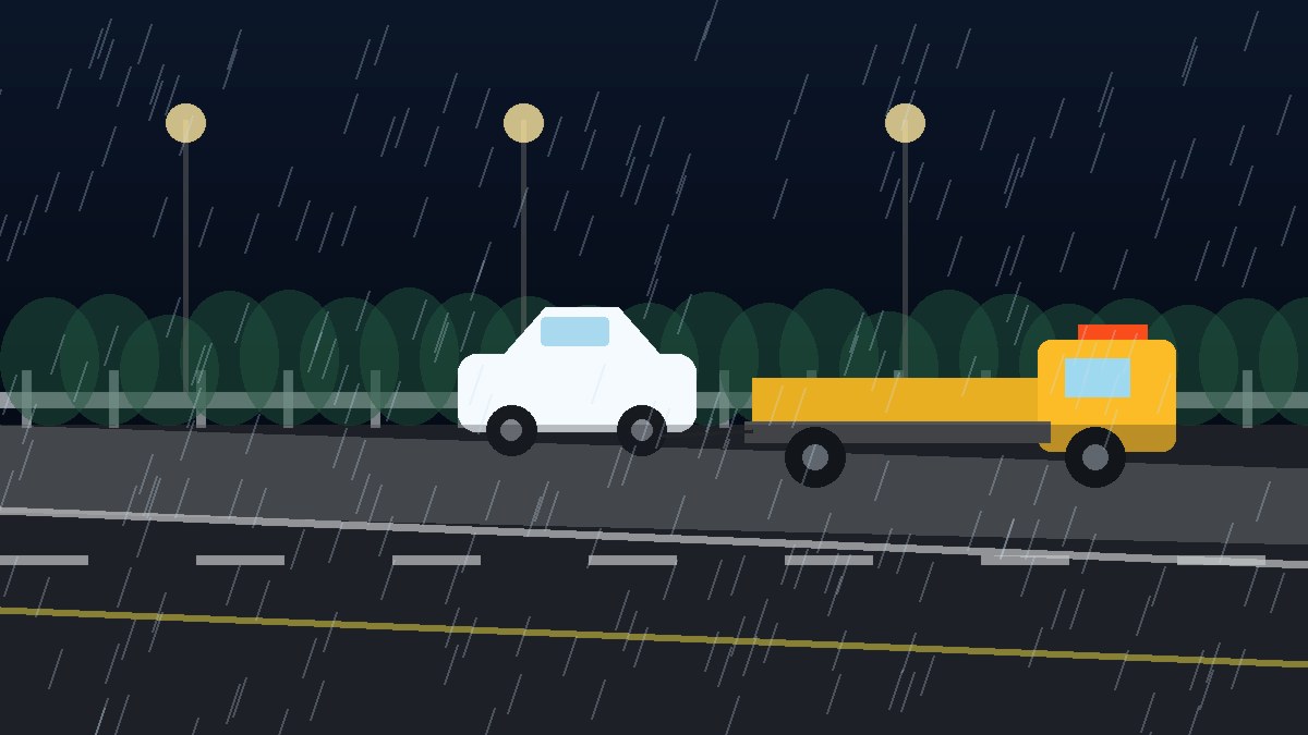 南岸暴雨夜拖车救援现场图